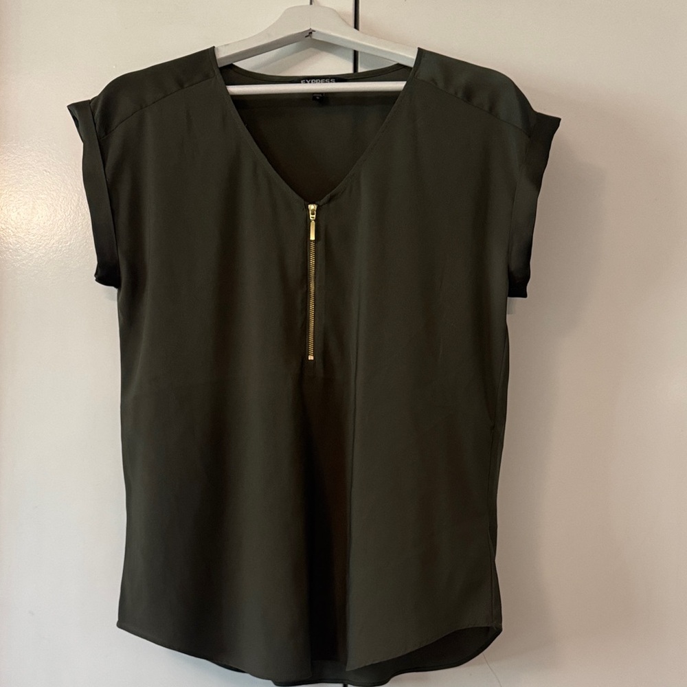 Express Olive Green Women's Satin Top